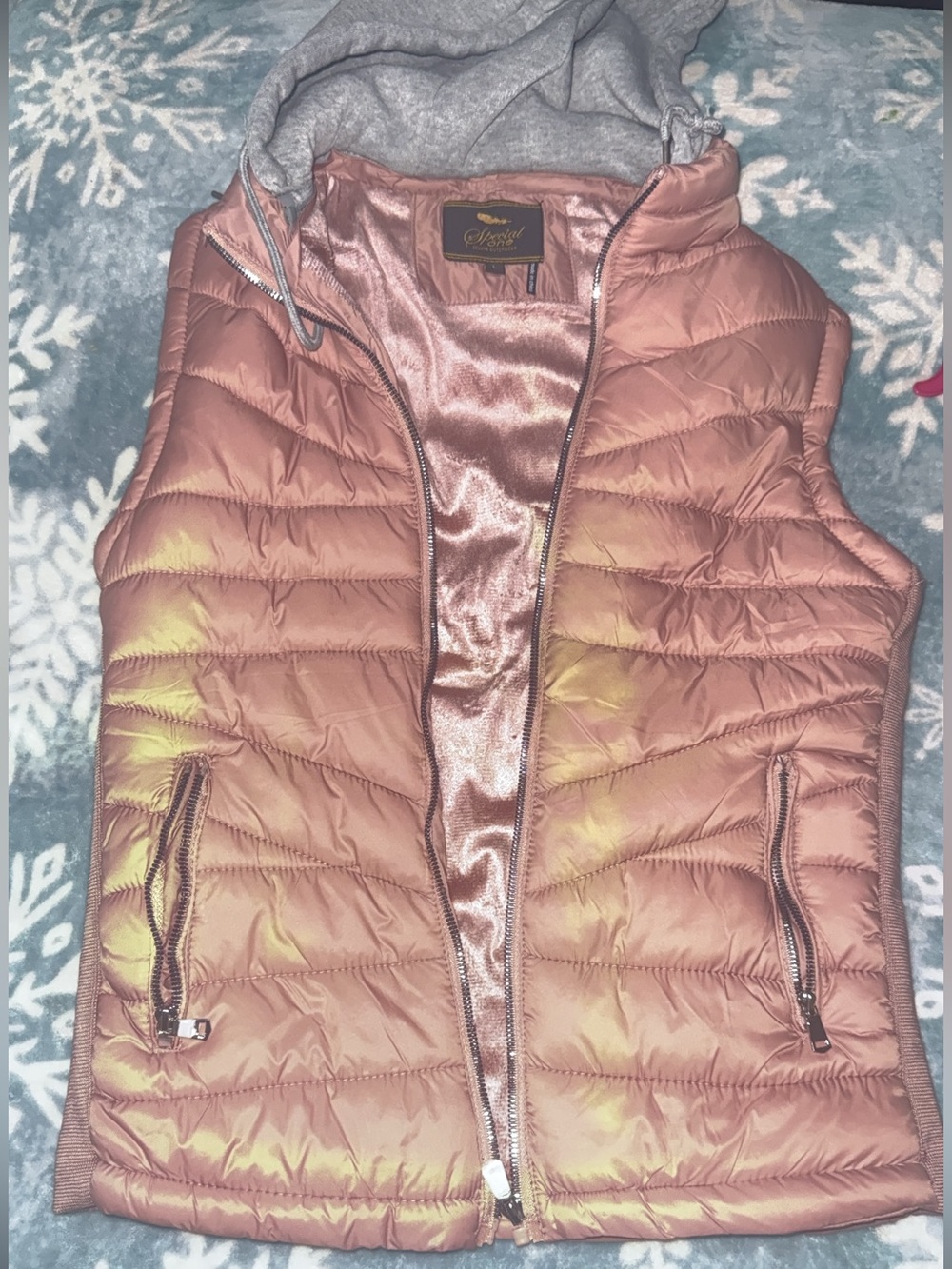 Faded Glory Metallic Rose Gold Quilted Hooded Vest